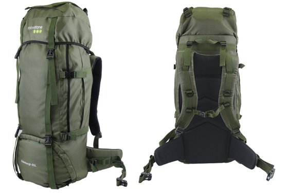 Yellowstone Edinburgh 65L Rucksack Olive - side and rear vie