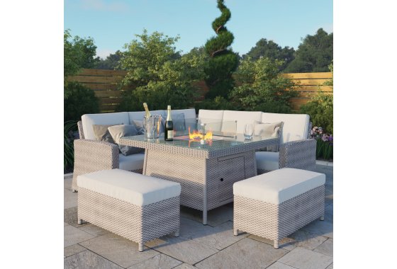 BillyOh Capri Rattan Garden Corner Sofa Set with Firepit Tab