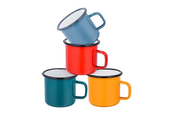 Enamel Coffee Tea Mug Set of 4, HaWare Red/Yellow/Blue/Green