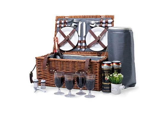 Retro Classic Picnic Baskets for 4|Willow Picnic Hamper with