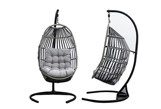 Folding Rattan Swing Egg Chair With Stand Indoor Patio Outdo