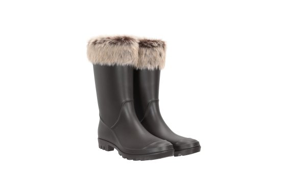 Womens Faux-Fur Trim Wellies - Beige