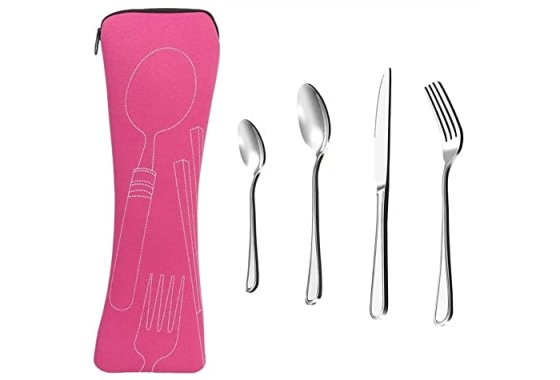 Voarge 4 Pcs Cutlery Set with Portable Pouch Case, Silverwar