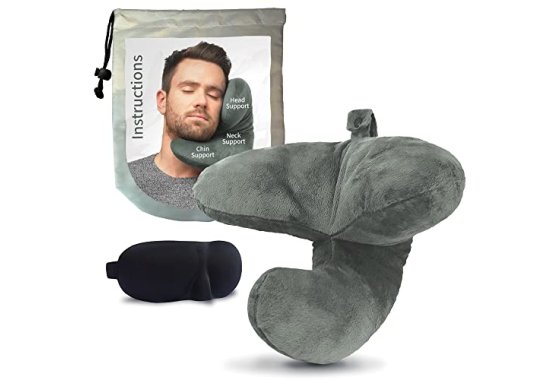 J-Pillow Travel Pillow + Carry Bag + Sleep Mask - Stops Your