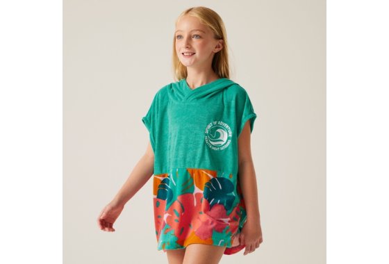 Regatta Kids Stylish Towel Robe II Turquoise/Tropical Leaf, 