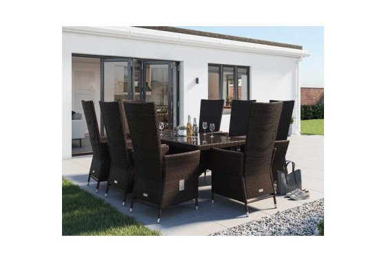 8 Seater Rattan Garden Dining Set With Rectangular Dining Ta