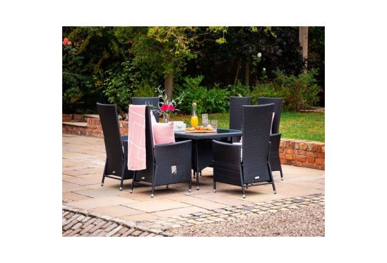 Small Rectangular Rattan Garden Dining Table & 6 Reclining C