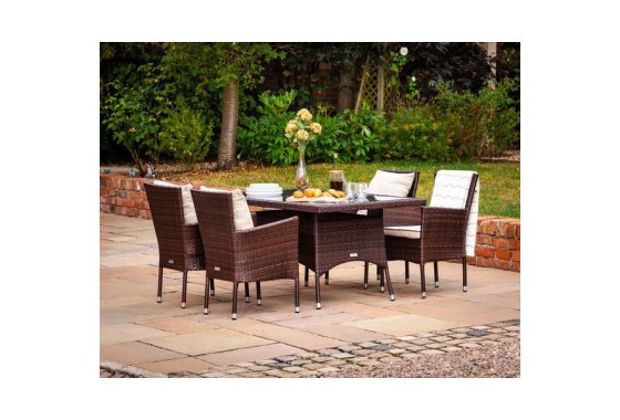 4 Rattan Garden Chairs & Small Rectangular Dining Table Set 