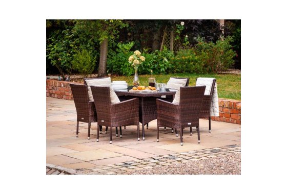 6 Seater Rattan Garden Dining Set With Small Rectangular Din