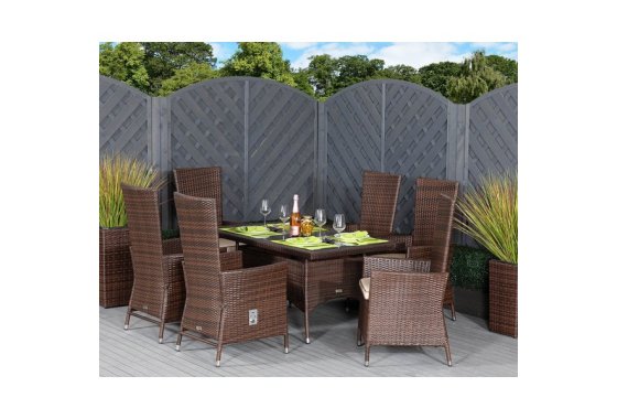 6 Seat Rattan Garden Dining Set With Small Rectangular Dinin