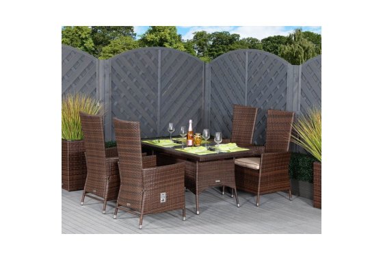 Small Rectangular Rattan Garden Dining Table & 4 Reclining C