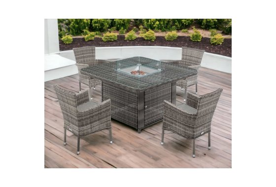 4 Seat Rattan Garden Dining Set With Square Table in Grey Wi