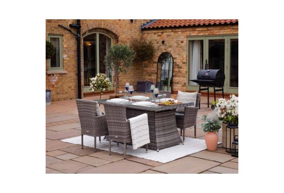 4 Seat Rattan Garden Dining Set With Rectangular Table in Gr