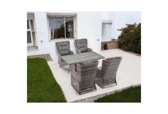 4 Reclining Rattan Dining Chairs & Rectangular Table in Grey