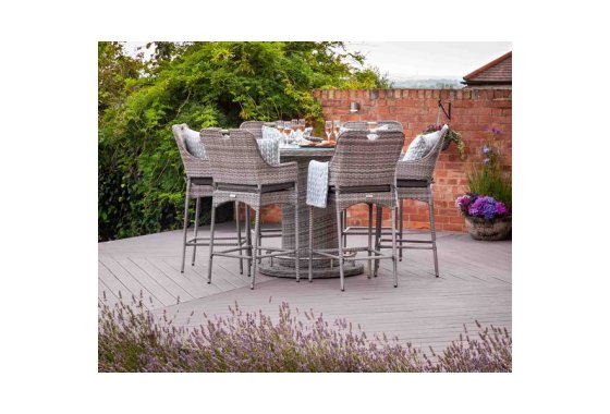 Rattan Garden Bar Set with 6 Stools in Grey - Porto - Rattan