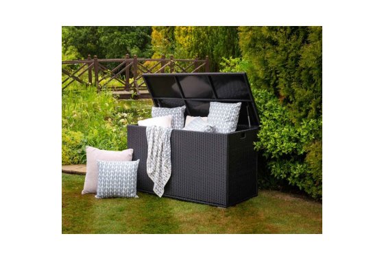 Outdoor Rattan Garden Storage Box in Black - Rattan Direct