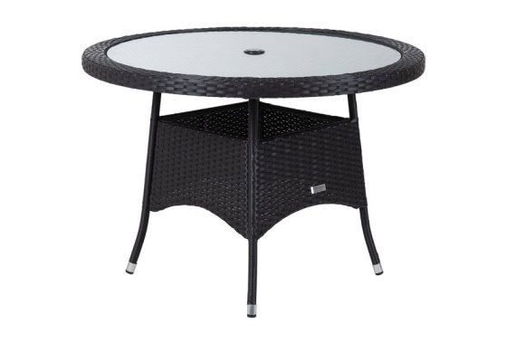 Rattan Garden Small Round Dining Table in Black With Glass T