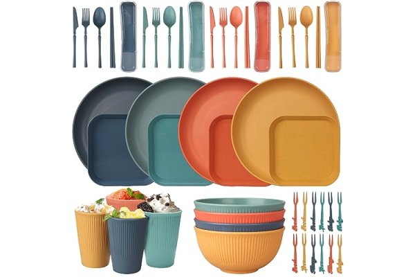 48pcs Unbreakable Dinnerware Sets for 4 People, Camping/Picn