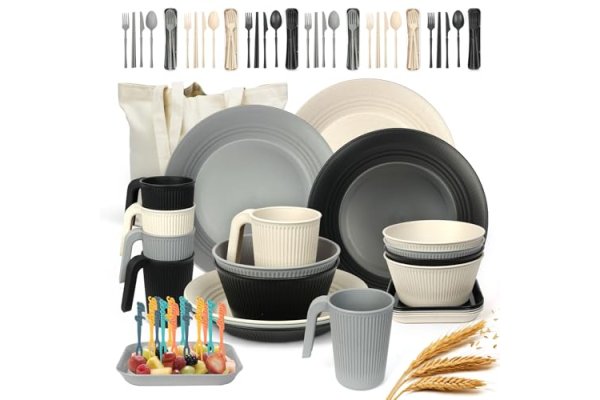 UHAPEER 67Pcs Camping Dinner Set for 6 People,Plastic Campin