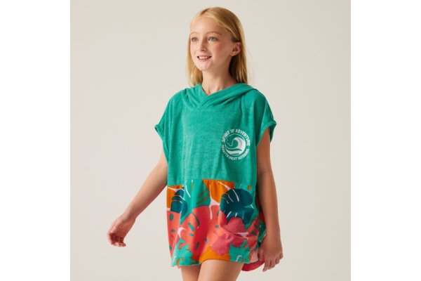 Regatta Kids Stylish Towel Robe II Turquoise/Tropical Leaf, 