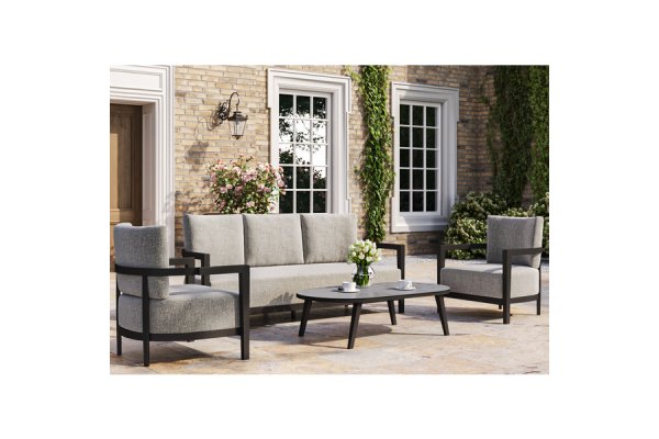 Aluminium & Fabric 3 Seater Garden Sofa Set with Grey Cushio