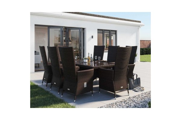 8 Seater Rattan Garden Dining Set With Rectangular Dining Ta