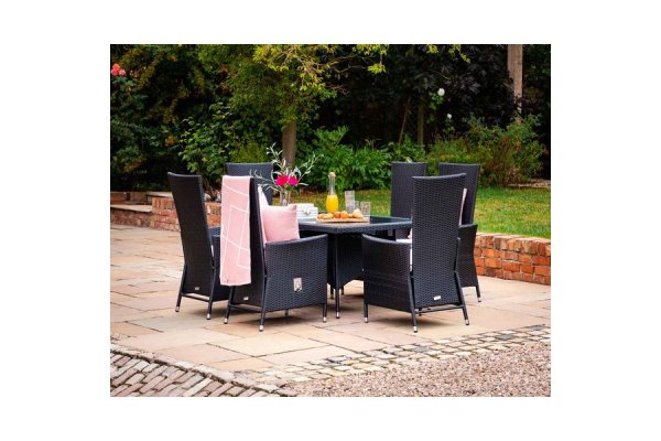 Small Rectangular Rattan Garden Dining Table & 6 Reclining C