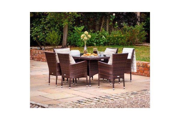 6 Seater Rattan Garden Dining Set With Small Rectangular Din