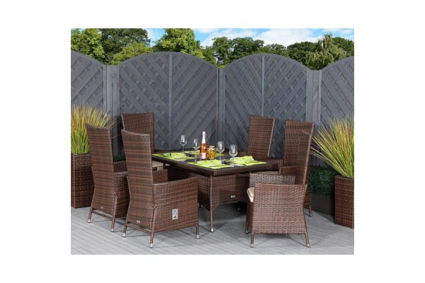 6 Seat Rattan Garden Dining Set With Small Rectangular Dinin