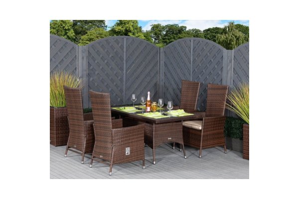 Small Rectangular Rattan Garden Dining Table & 4 Reclining C