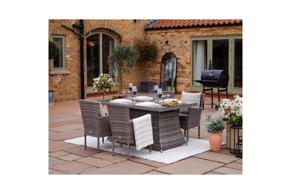 4 Seat Rattan Garden Dining Set With Rectangular Table in Gr