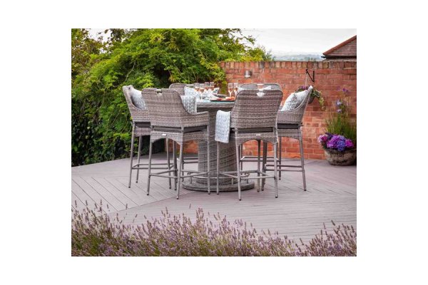 Rattan Garden Bar Set with 6 Stools in Grey - Porto - Rattan