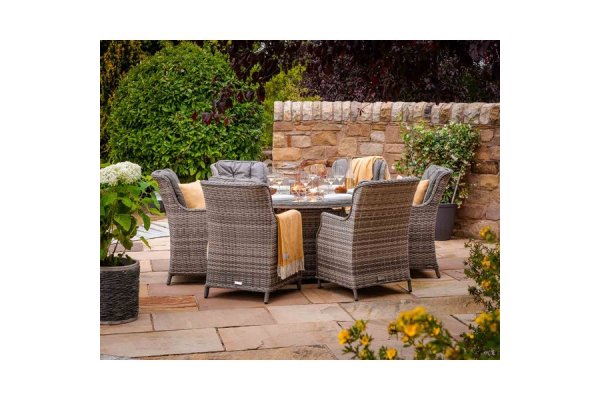 6 Seat Rattan Garden Dining Set With Round Table in Grey Wit