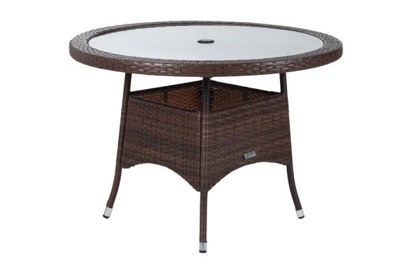 Rattan Garden Small Round Dining Table in Brown With Glass T