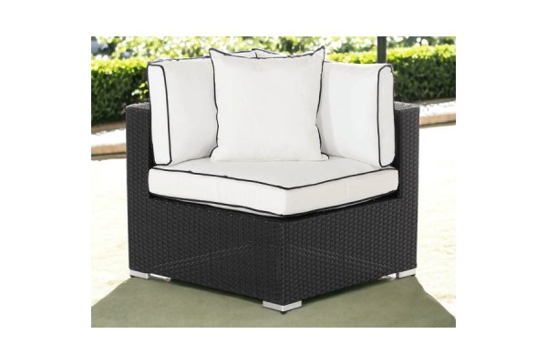 Florida Rattan Garden Corner Section in Black & White - Ratt